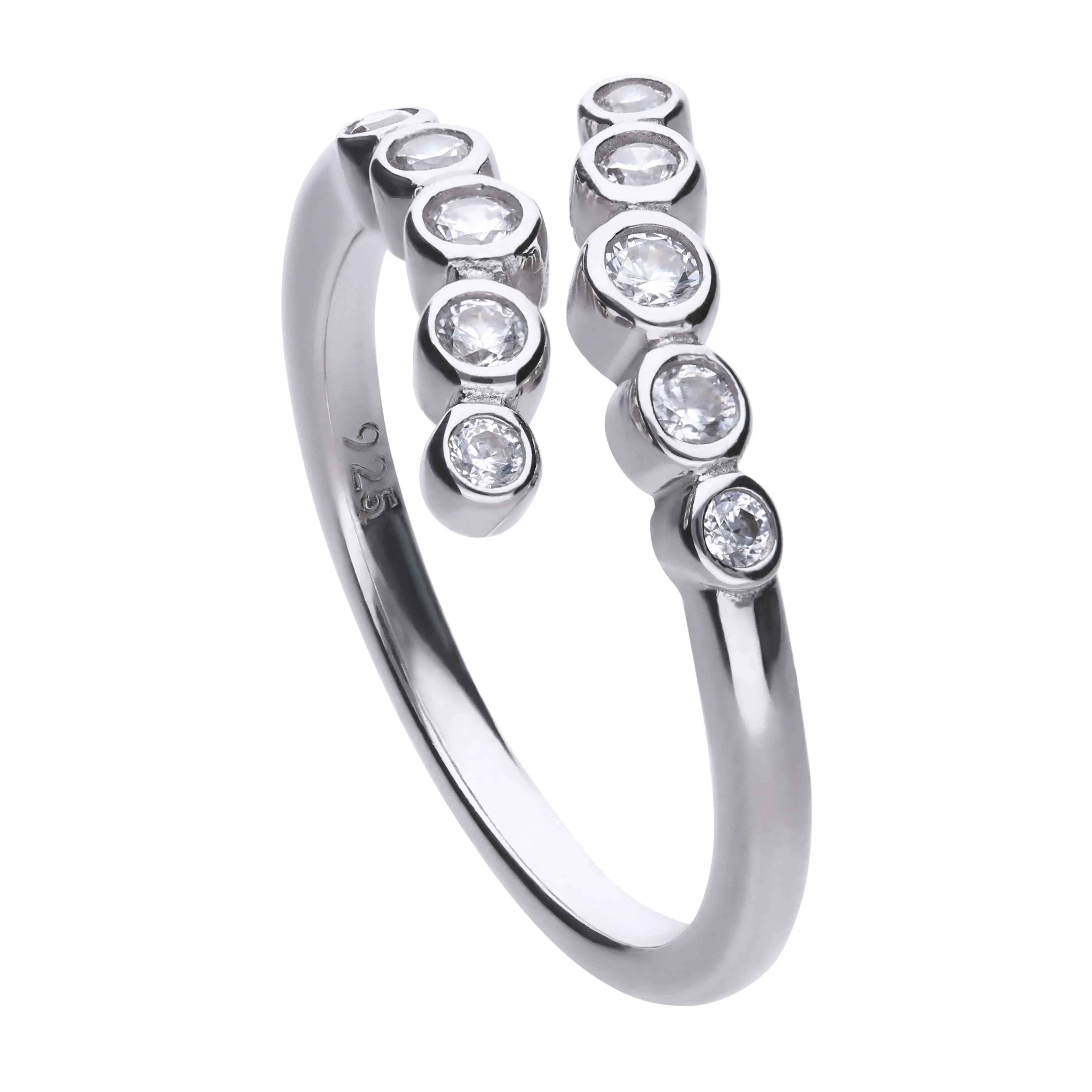 Diamonfire trendiger Ring silber mit Zargen-Fassung und offener Ringschiene