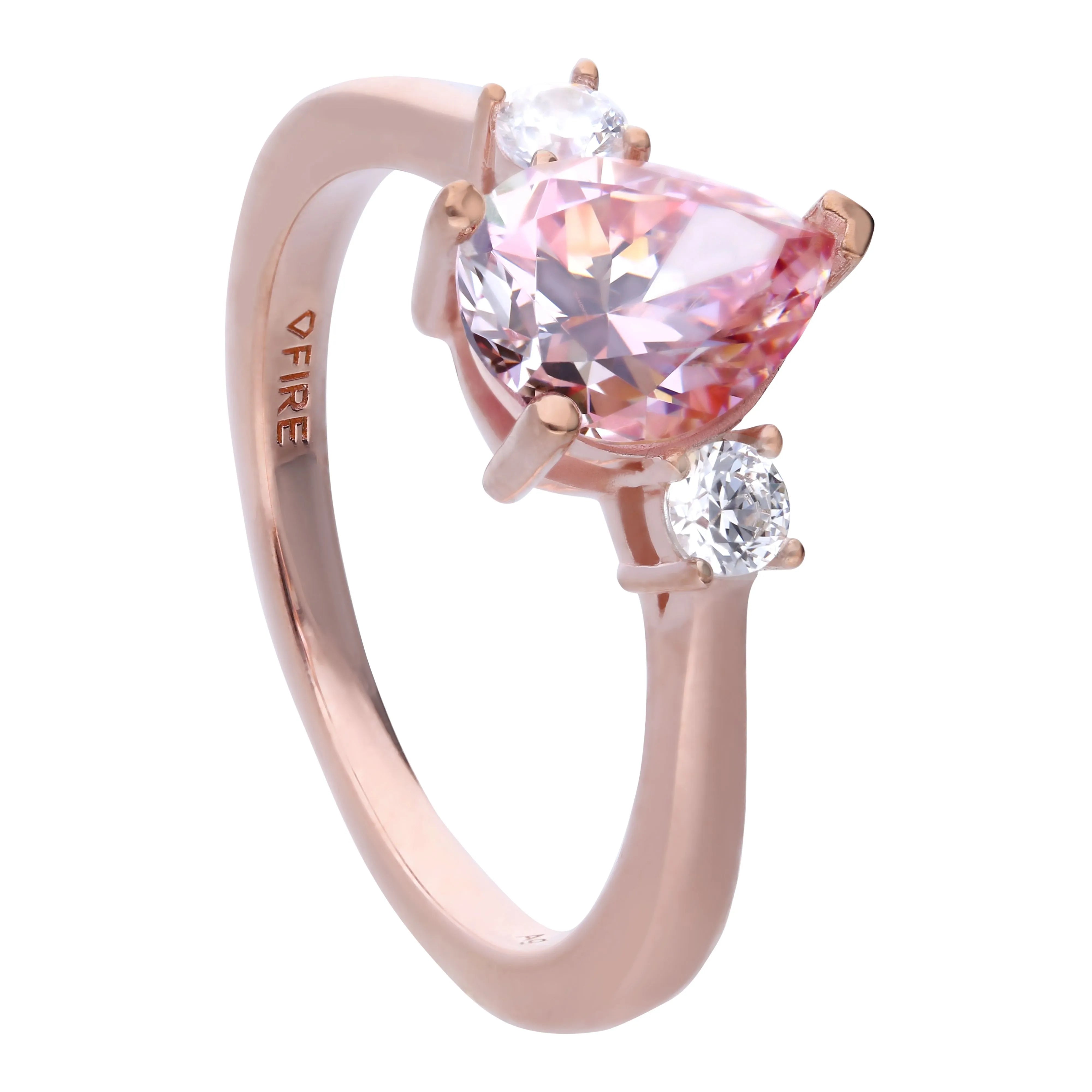 Diamonfire Ring rosegold mit morganite Zirkonia, Tropfen-Form und Krappen-Fassung