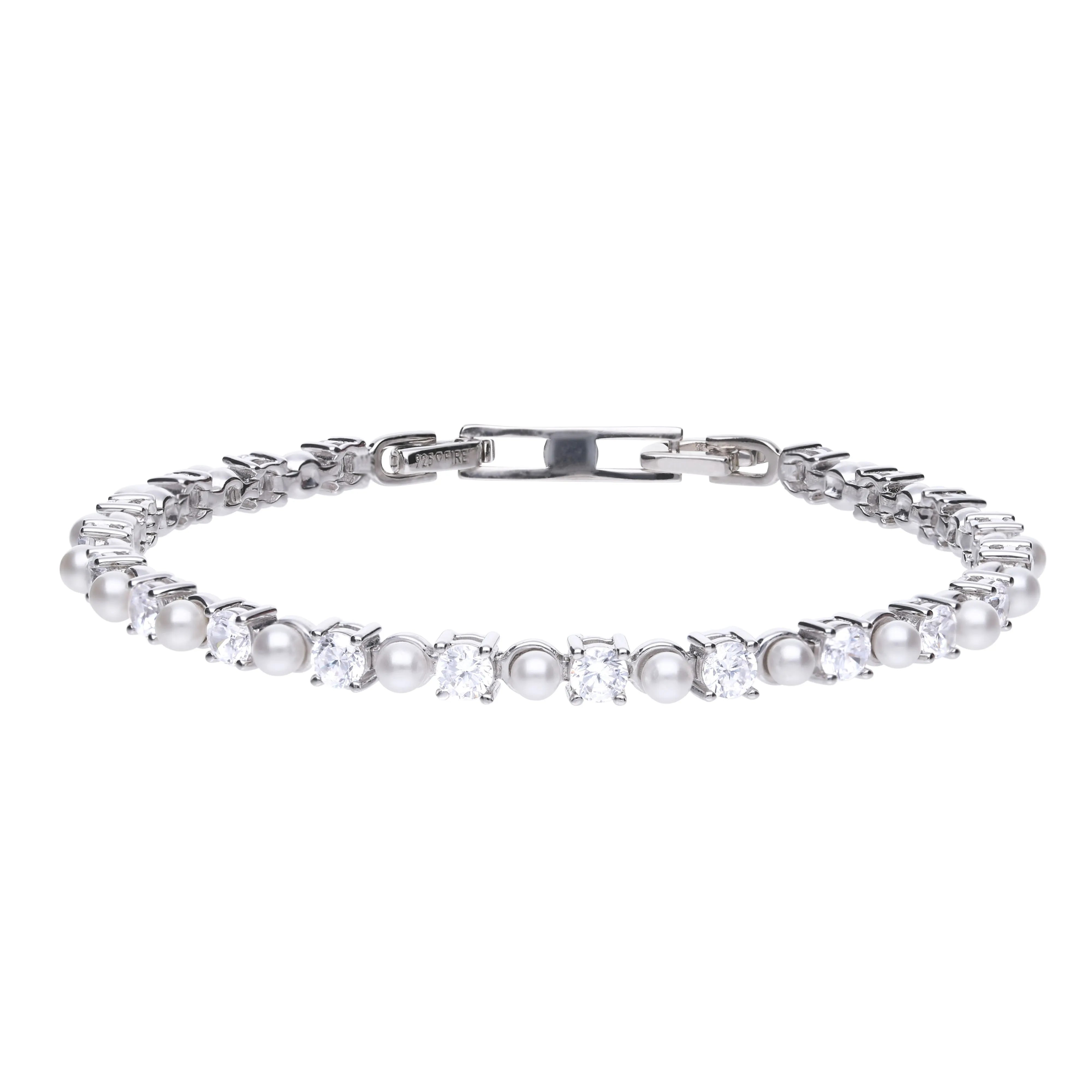 Diamonfire Perl-Armband Silber 925 mit weißen Muschelkernperlen und Zirkonias