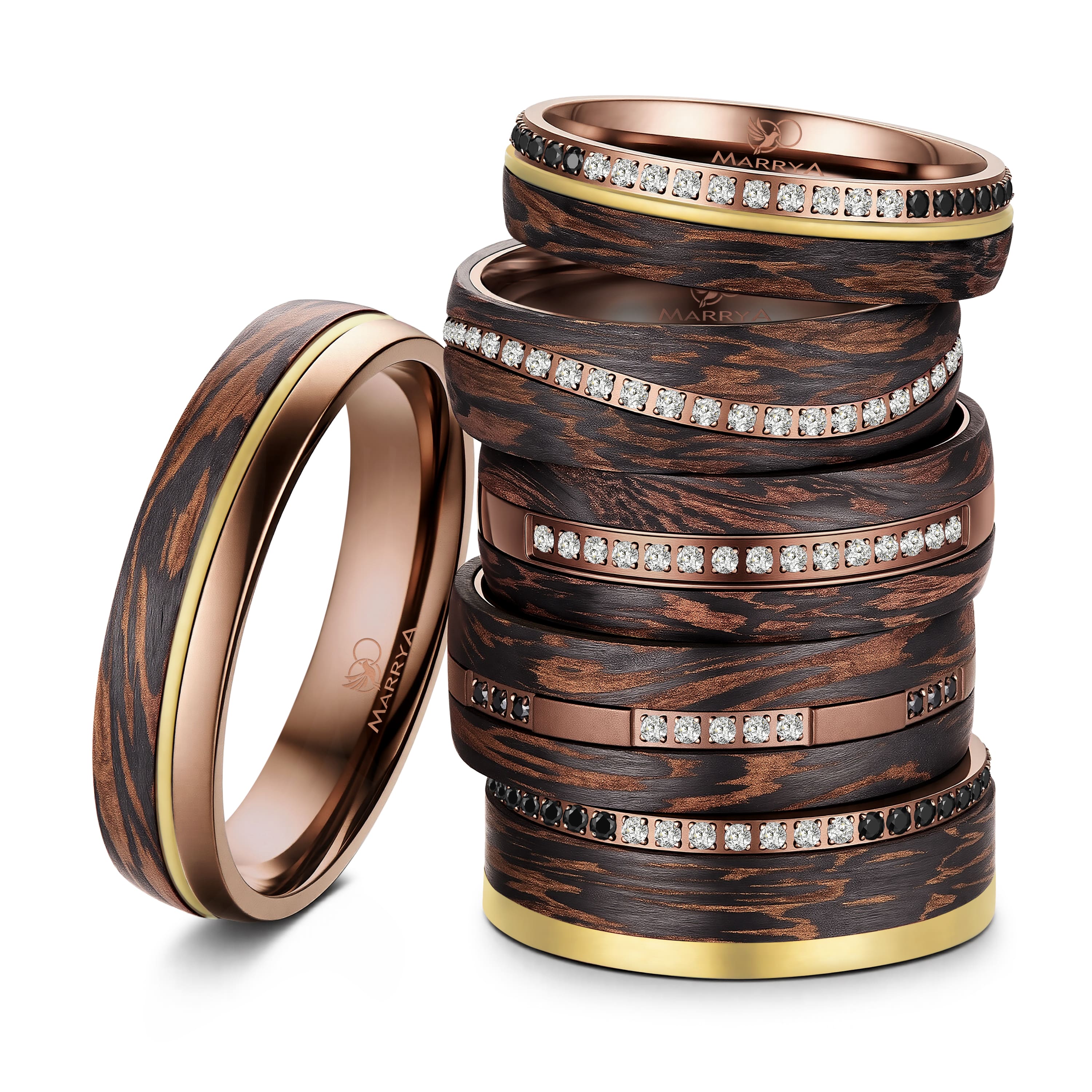 Partnerringe aus Edelstahl mit Carbon-Bronze-Partikel