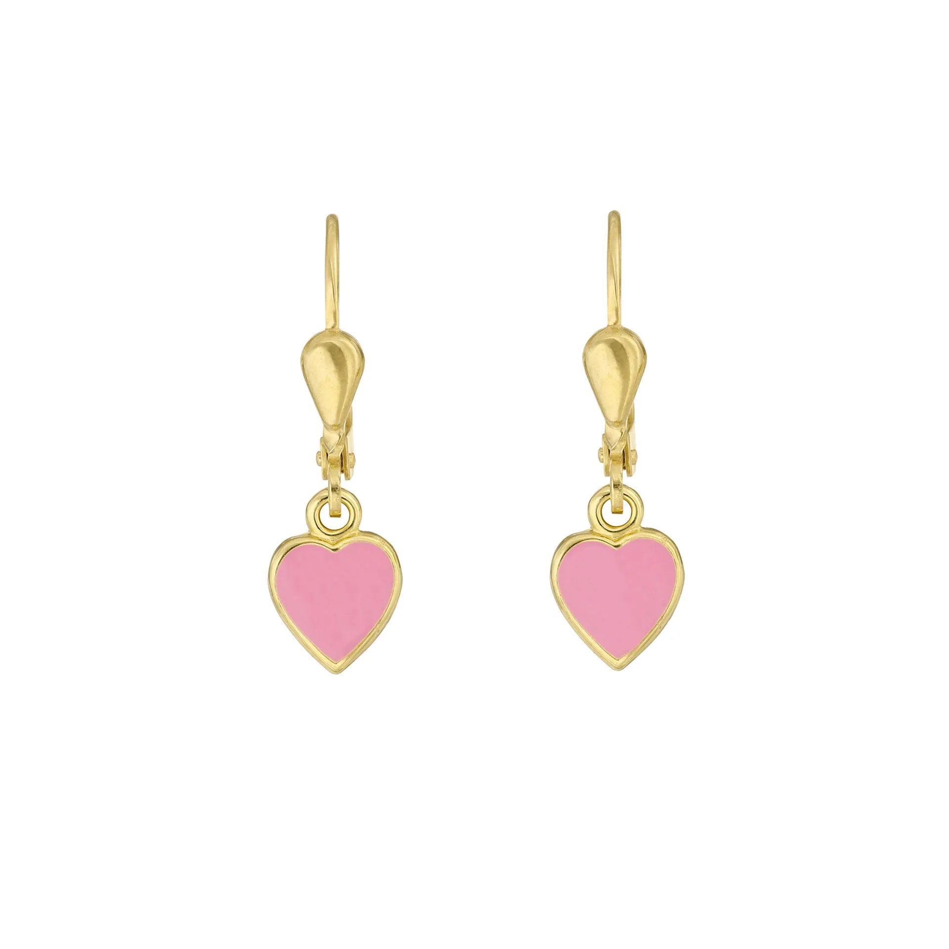 Herz-Ohrhänger in pink aus 333er Gelbgold