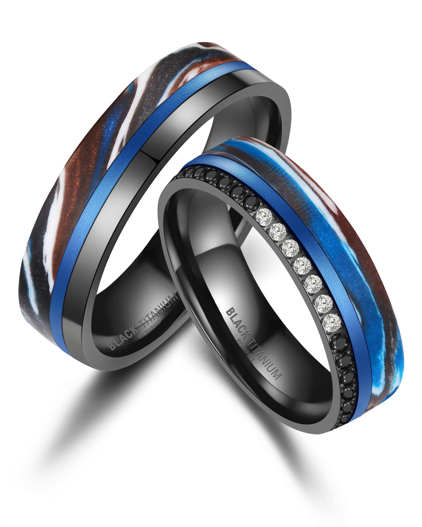 Partnerringe Black Titanium mit blauem Harzguss