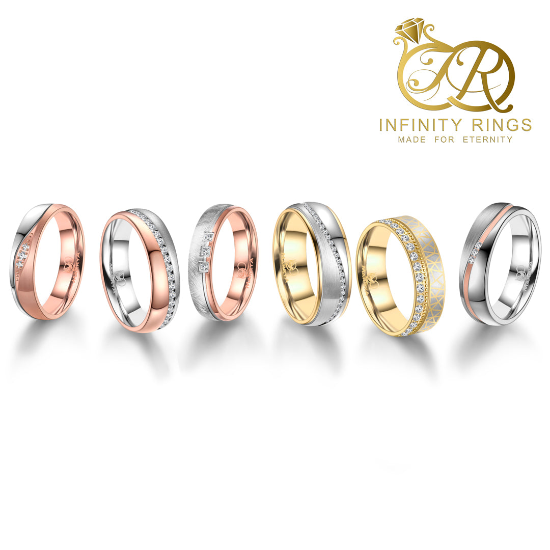 Partnerringe Edelstahl mit Roségold 585 eismattiert