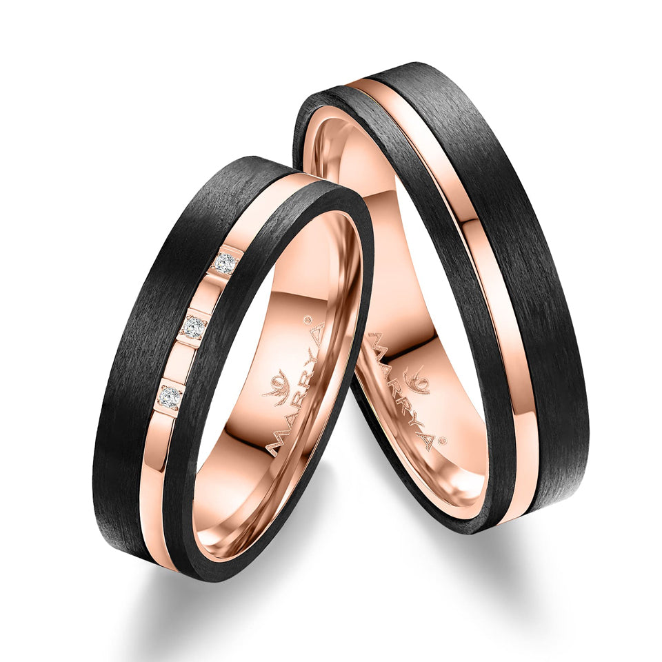 Partnerringe aus 333er Roségold und Carbon