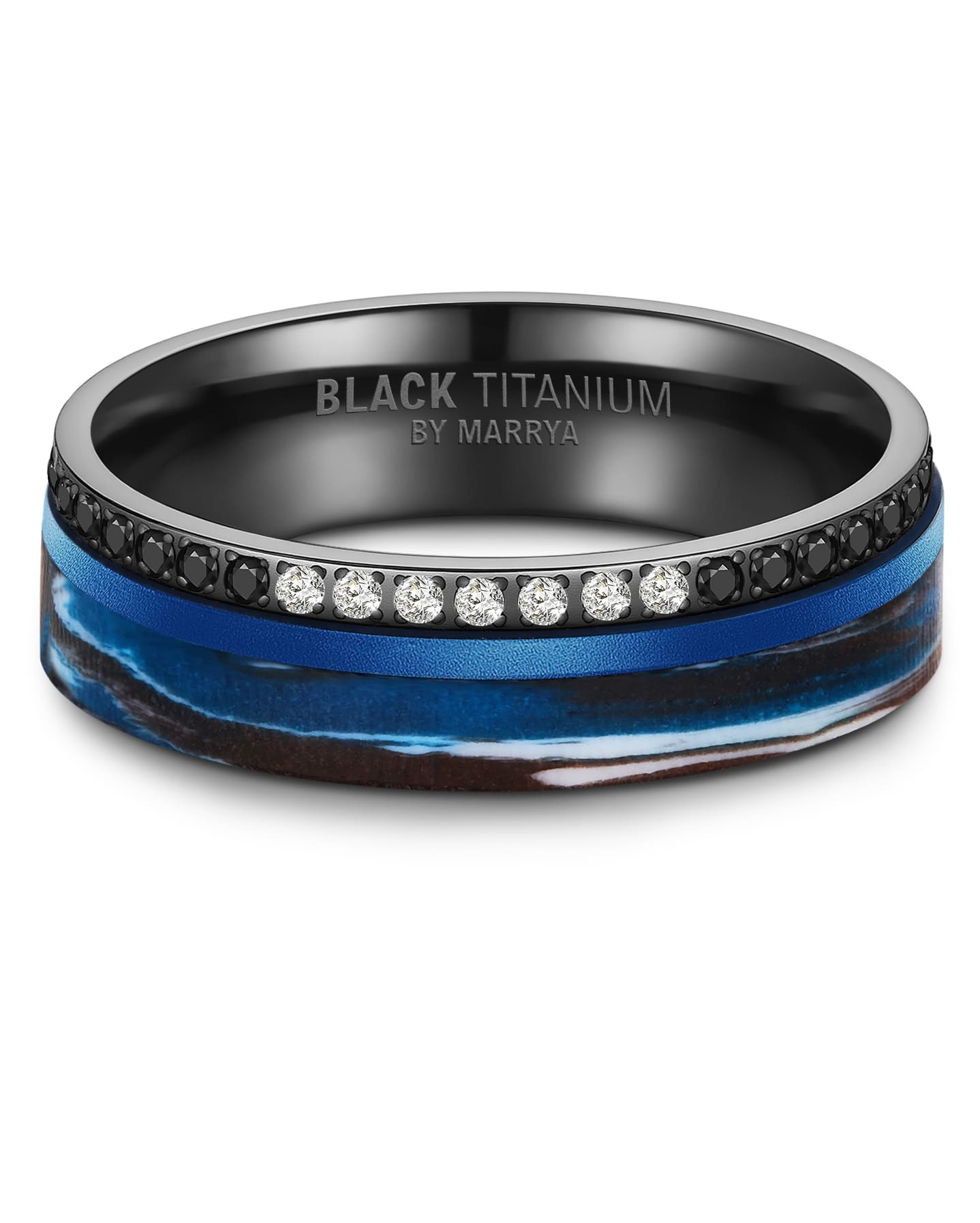 Partnerringe Black Titanium mit blauem Harzguss