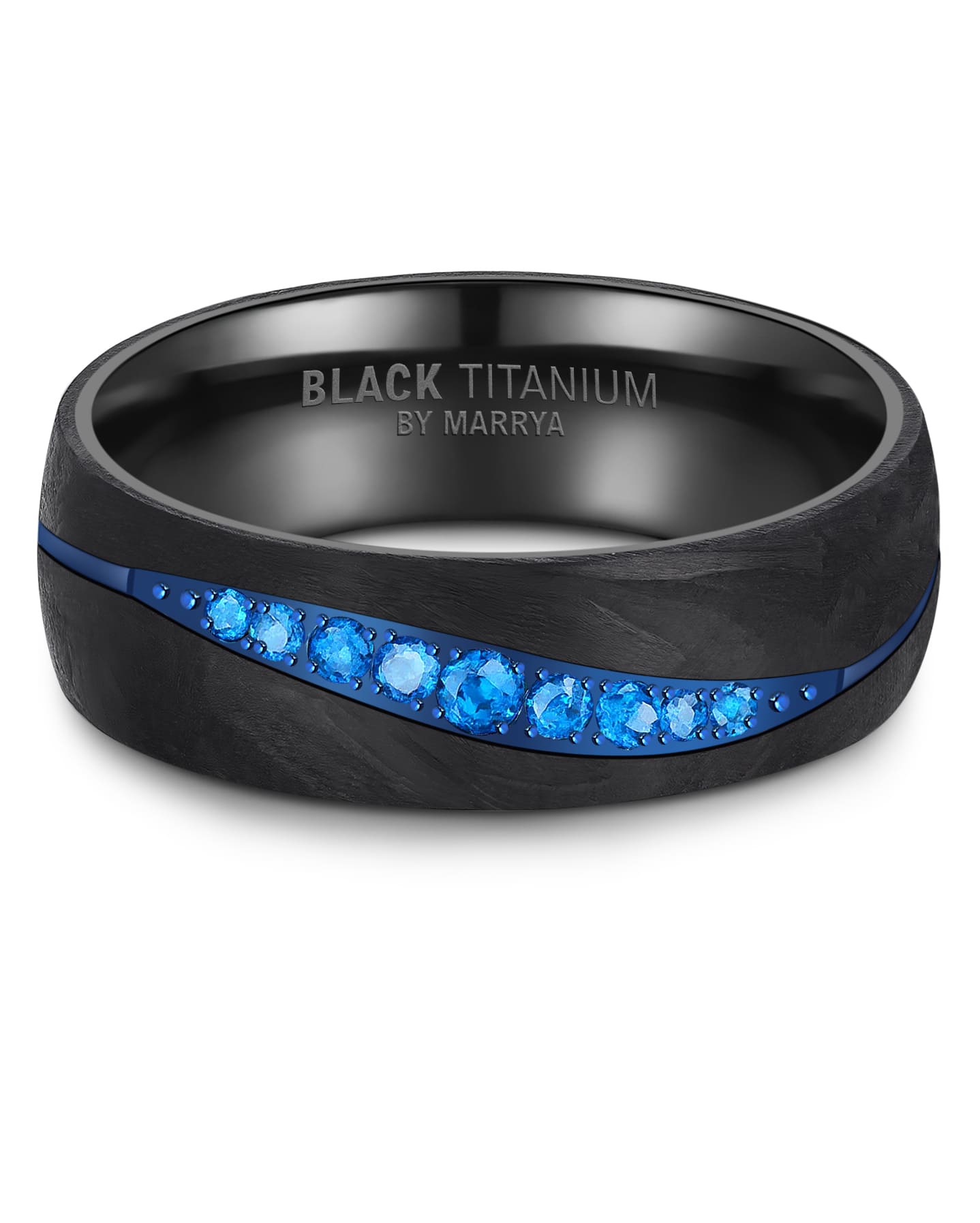 Partnerringe Black Titanium mit blauem Harzguss mit neun dunkelblauen Zirkonias