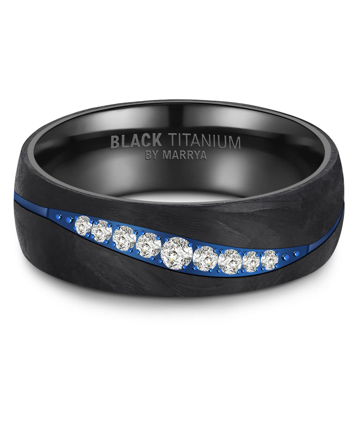 Partnerringe Black Titanium mit blauem Harzguss mit neun weißen Zirkonias