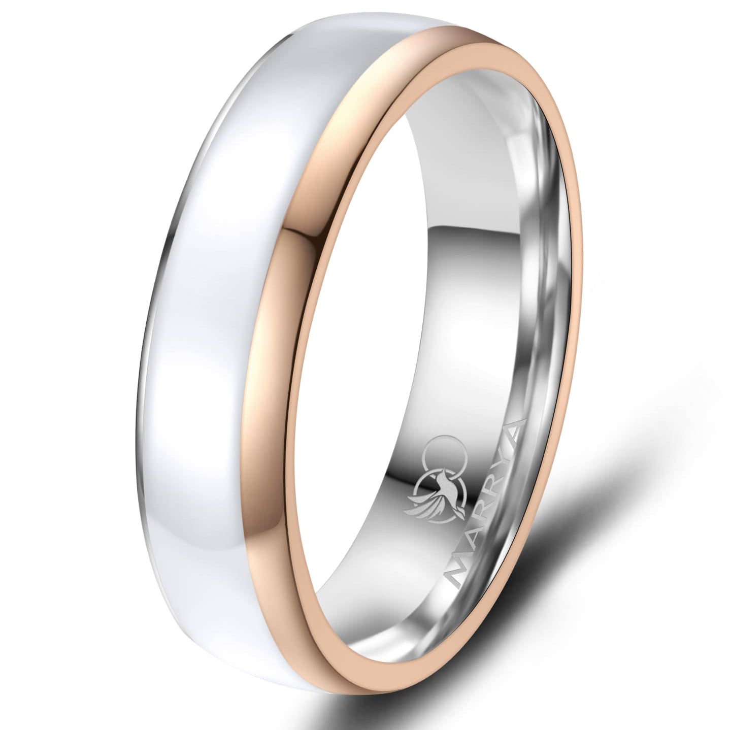 Partnerringe aus Edelstahl mit Roségold und weißer Emaille-Einlage