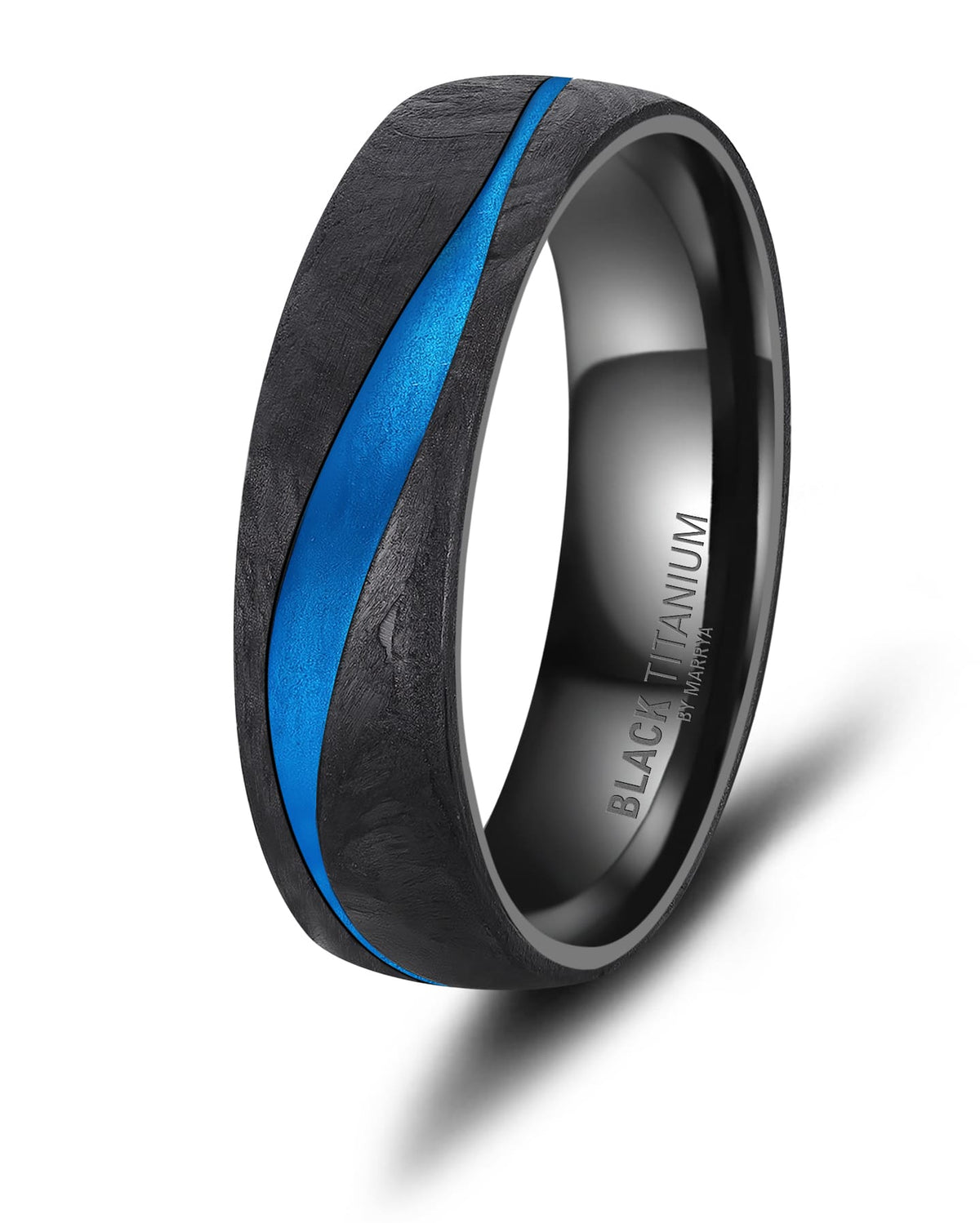 Partnerringe Black Titanium mit blauem Harzguss mit neun weißen Zirkonias