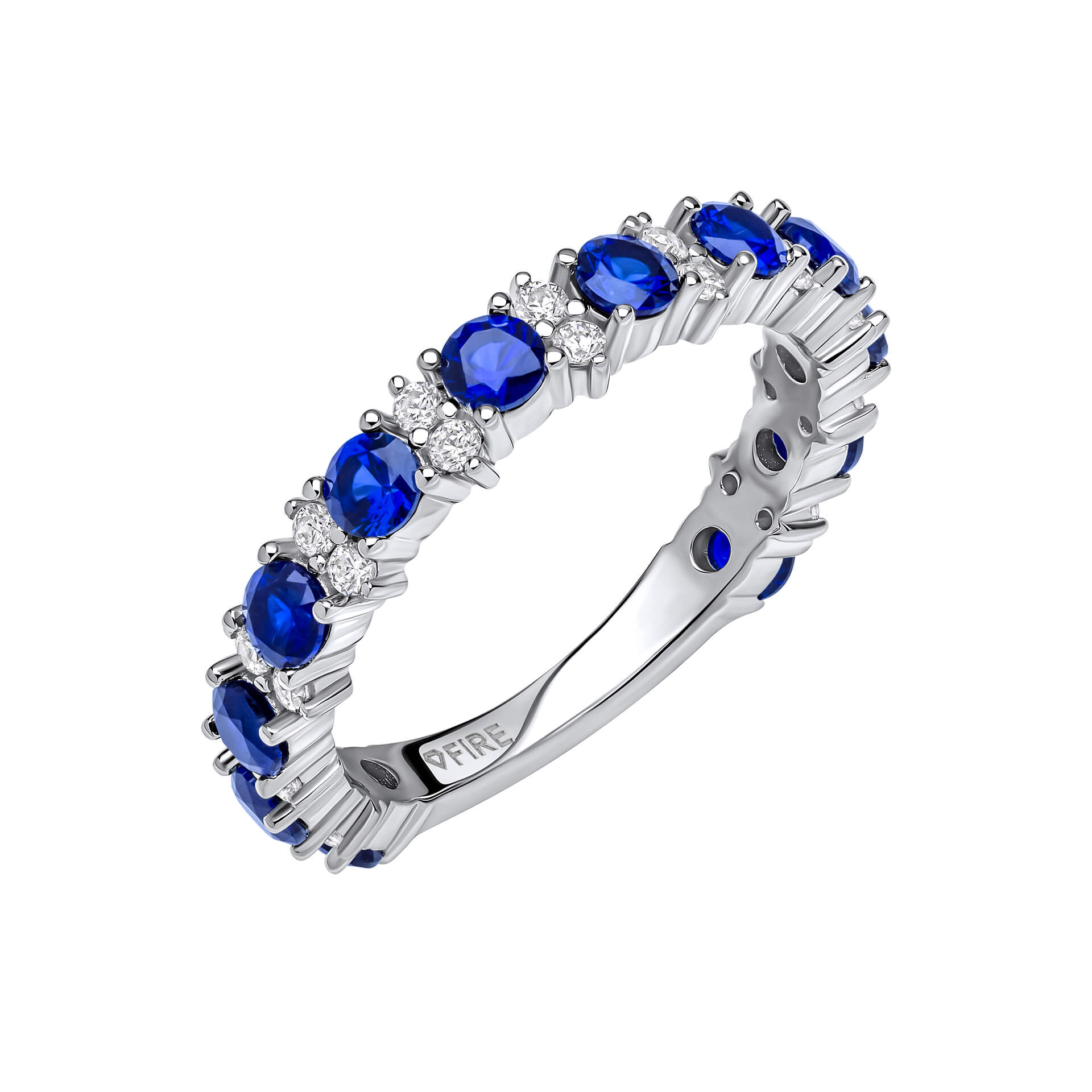 Funkelnder Silberring mit blauen und weißen Zirkonia