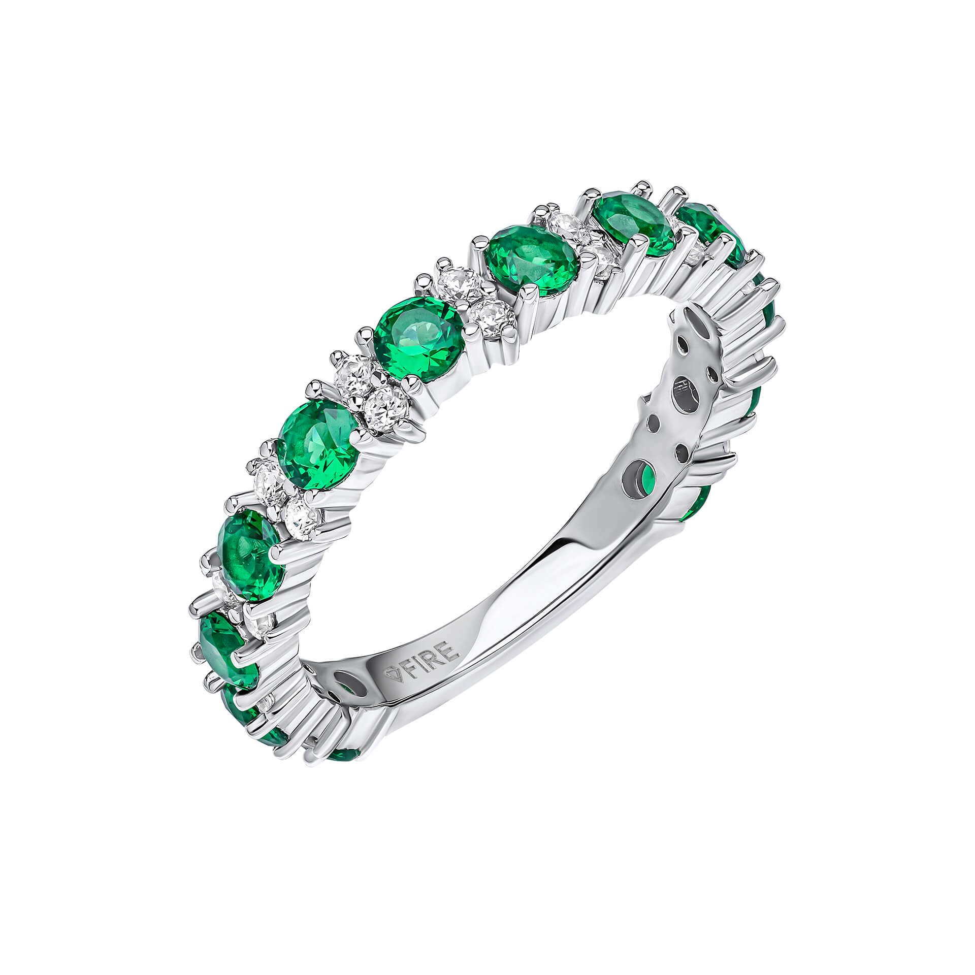Diamonfire Edler Silberring mit grünen und weißen Zirkonia