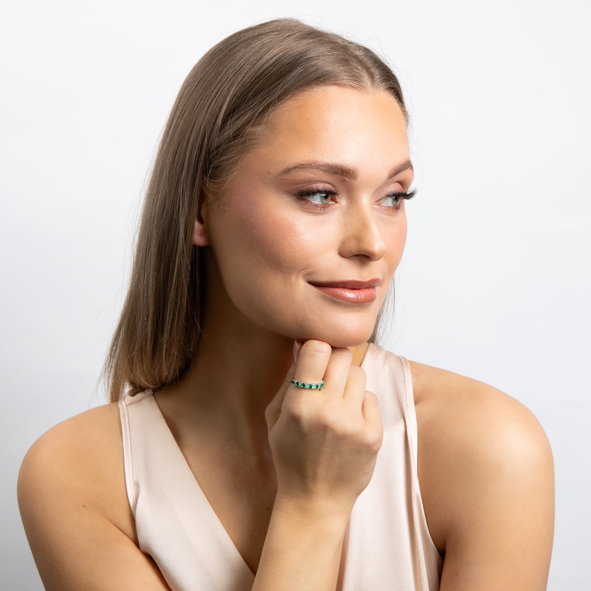 Diamonfire Edler Silberring mit grünen und weißen Zirkonia