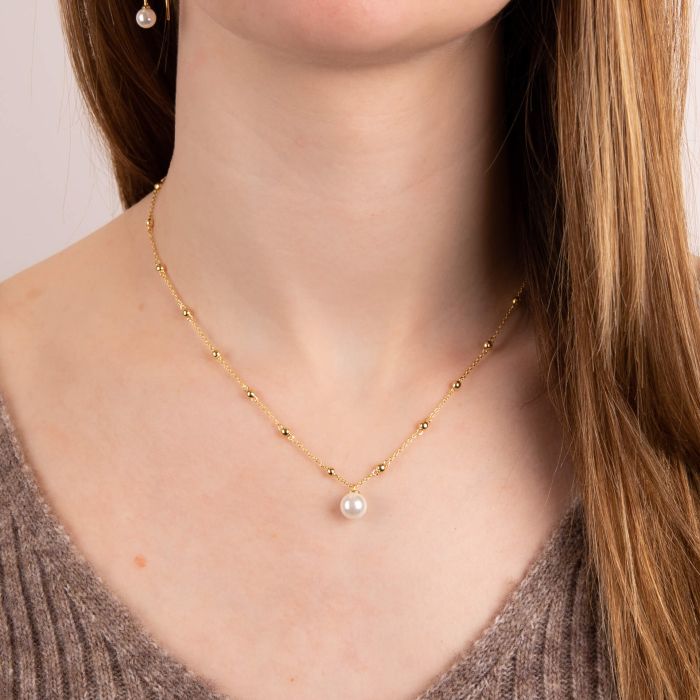 Diamonfire Halskette Gelbgold mit Muschelkernperle und Kugelsegmenten