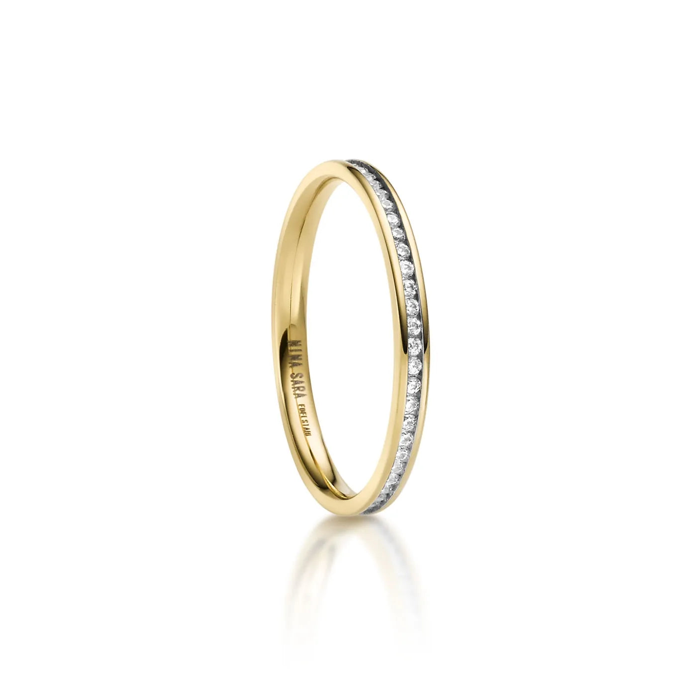 Vorsteckring Memoire-Ring aus Edelstahl mit Gelbgold-Plattierung und rundum mit Zirkonia gefasst