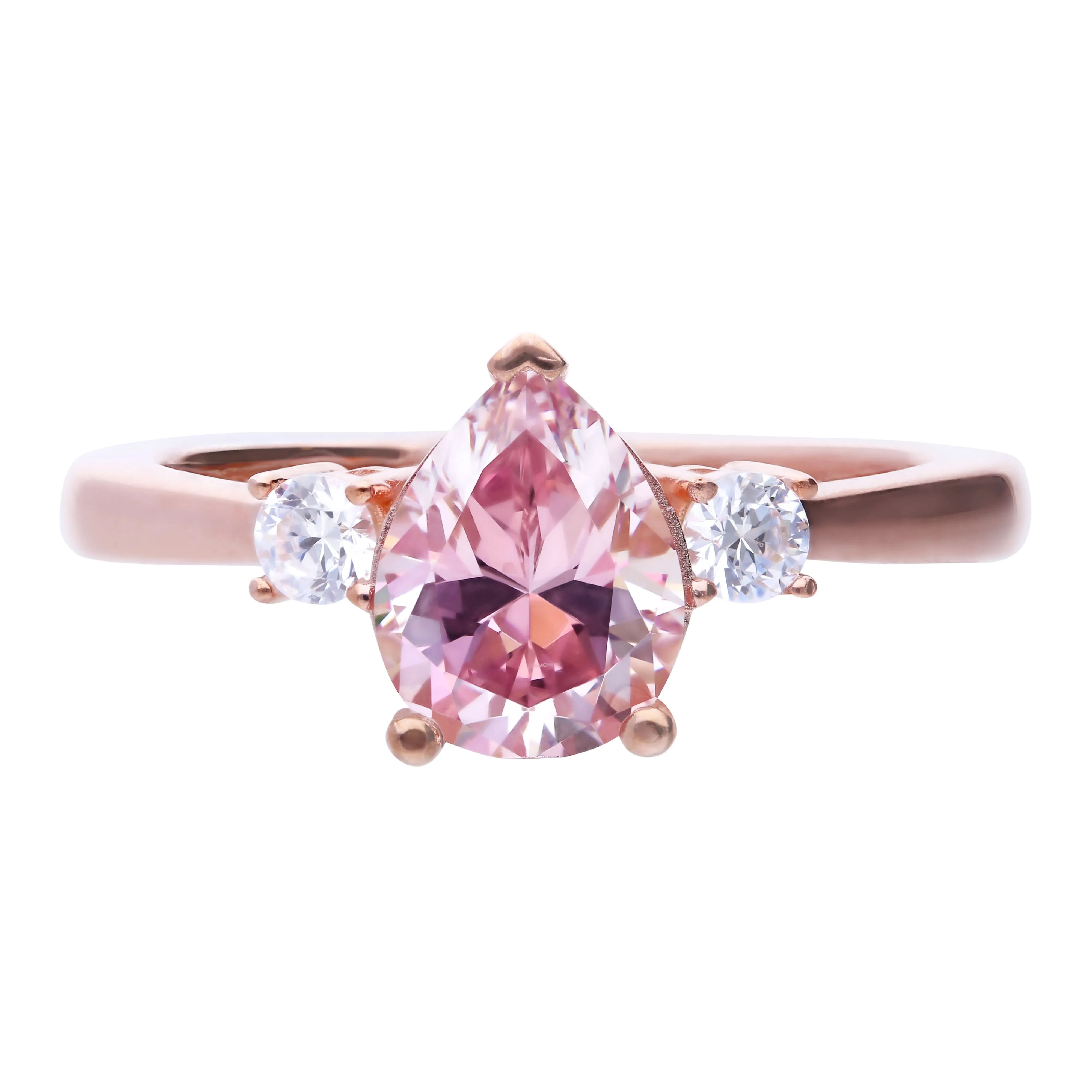 Diamonfire Ring rosegold mit morganite Zirkonia, Tropfen-Form und Krappen-Fassung