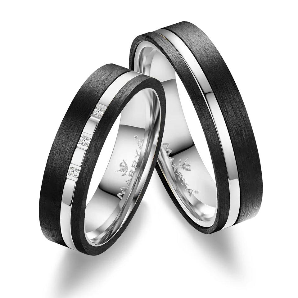Partnerringe aus 333er Weißgold und Carbon