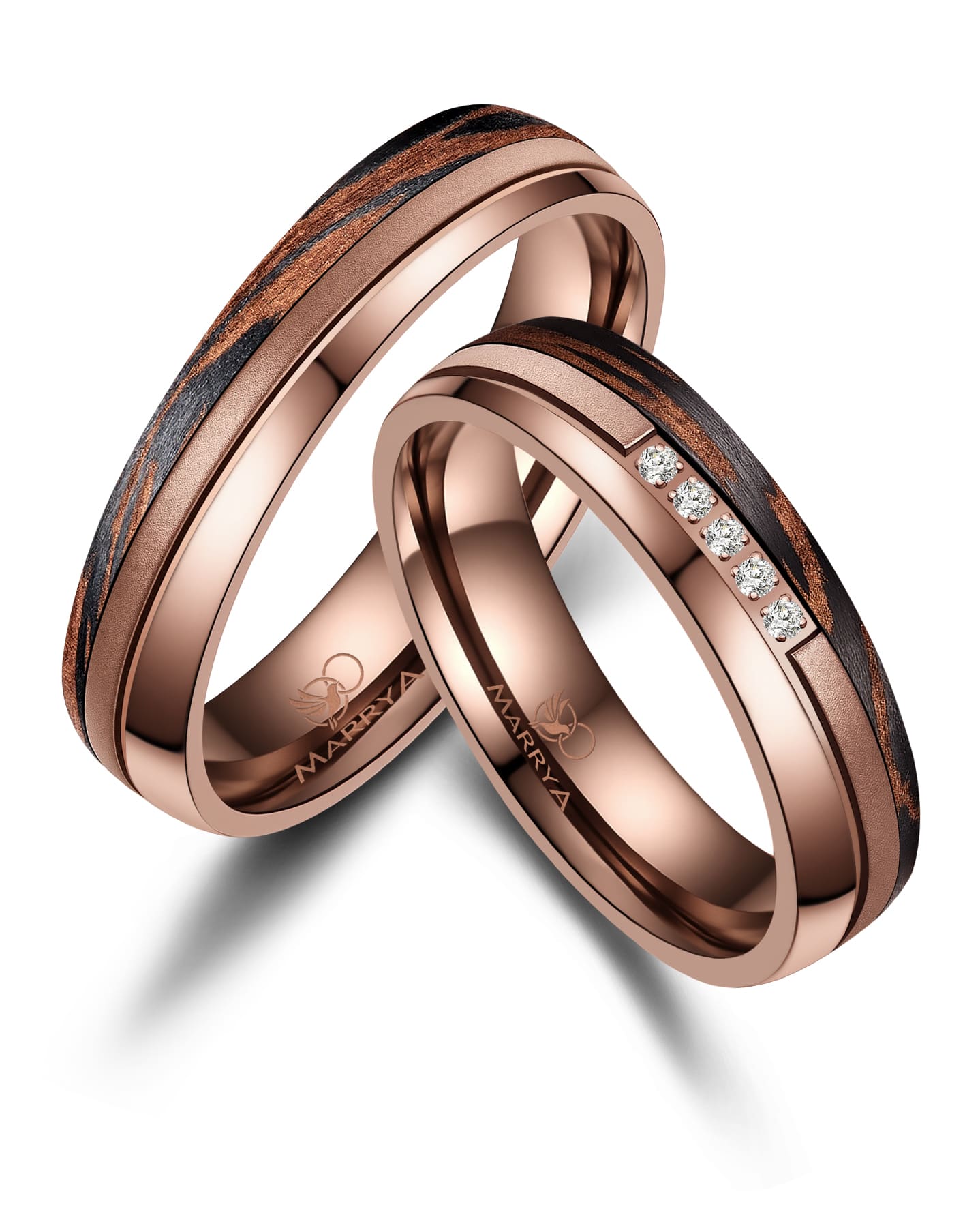 Partnerringe aus Edelstahl mit Carbon-Bronze-Partikel