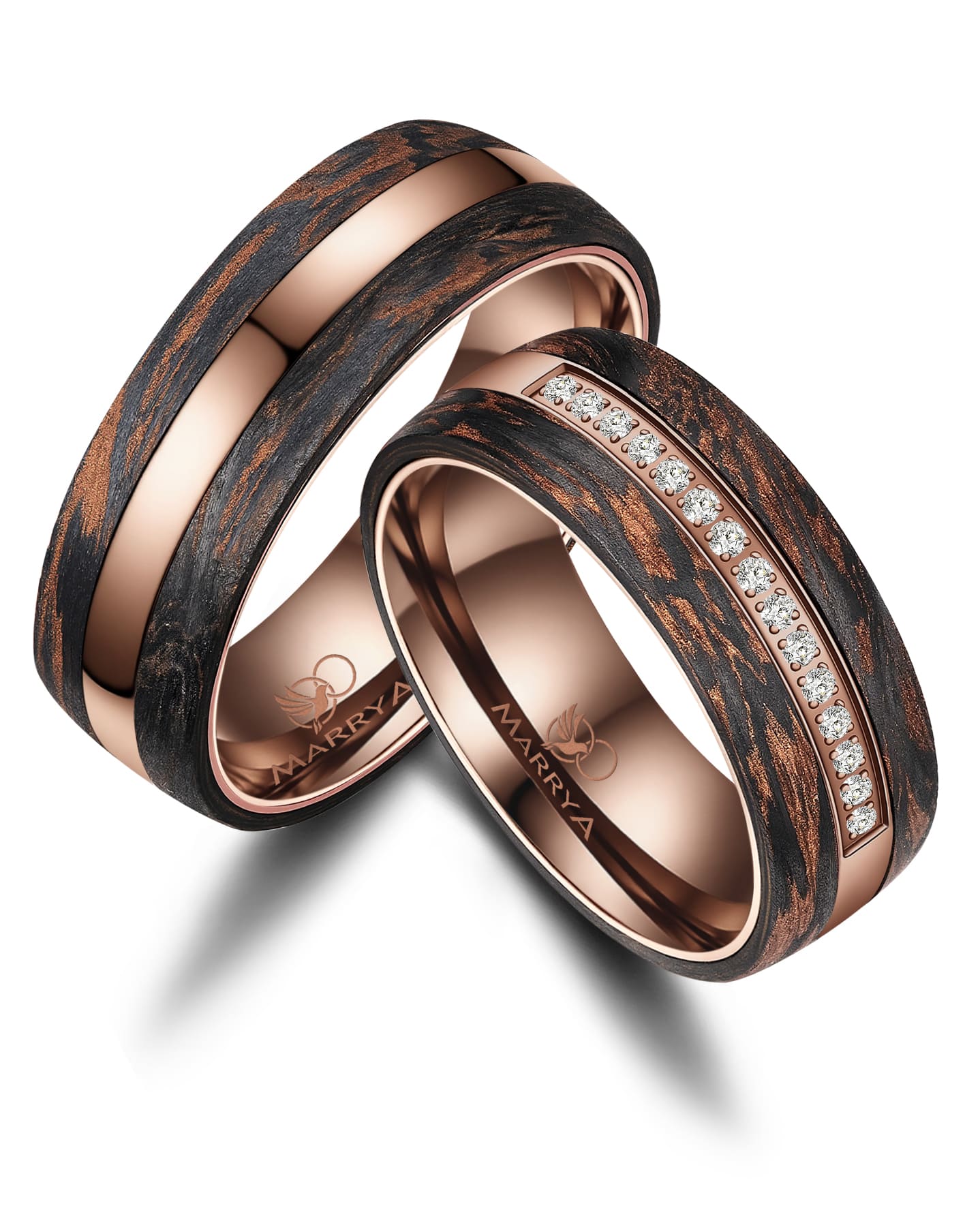 Partnerringe aus Edelstahl mit Carbon-Bronze-Partikel