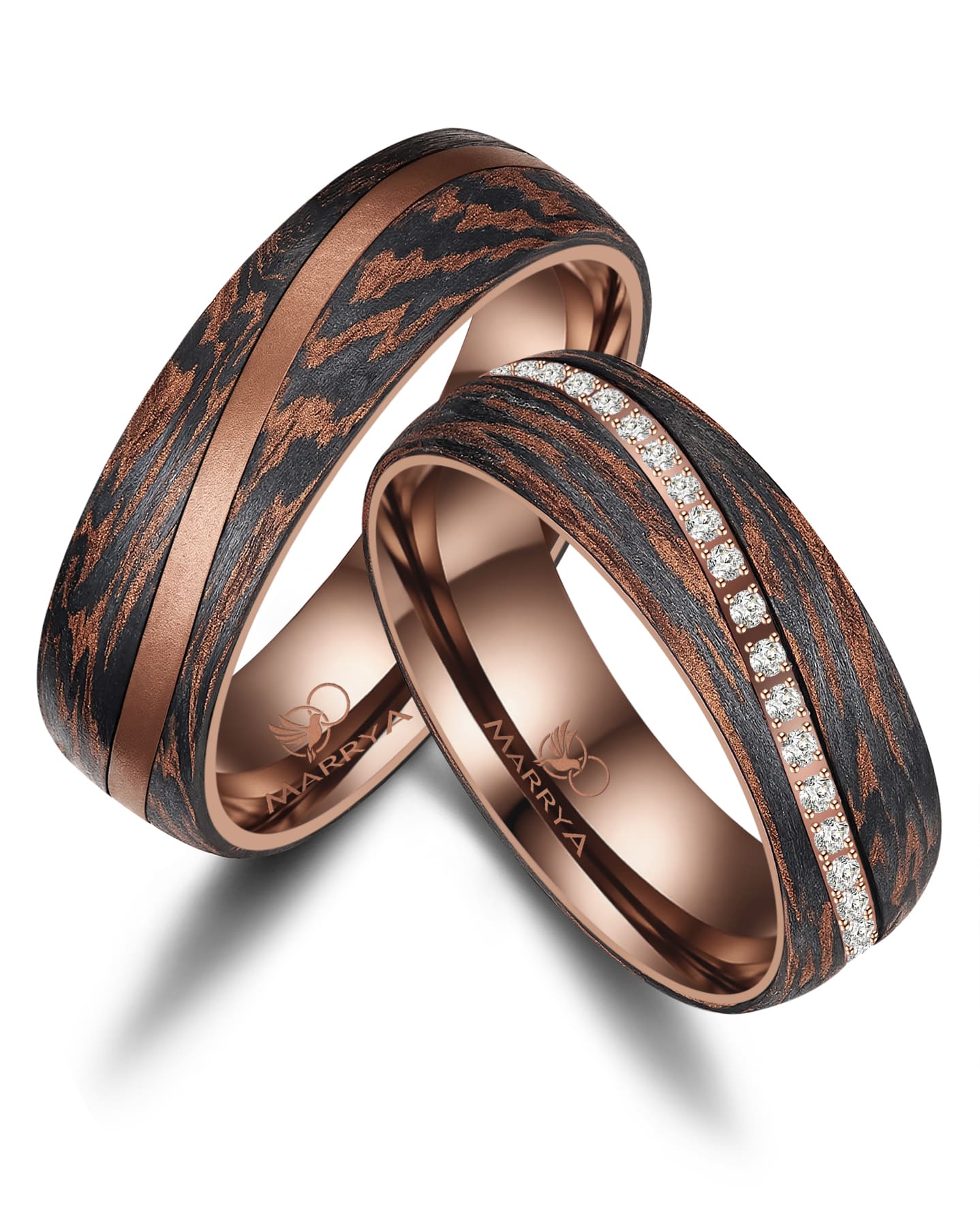 Partnerringe aus Edelstahl mit Carbon-Bronze-Partikel