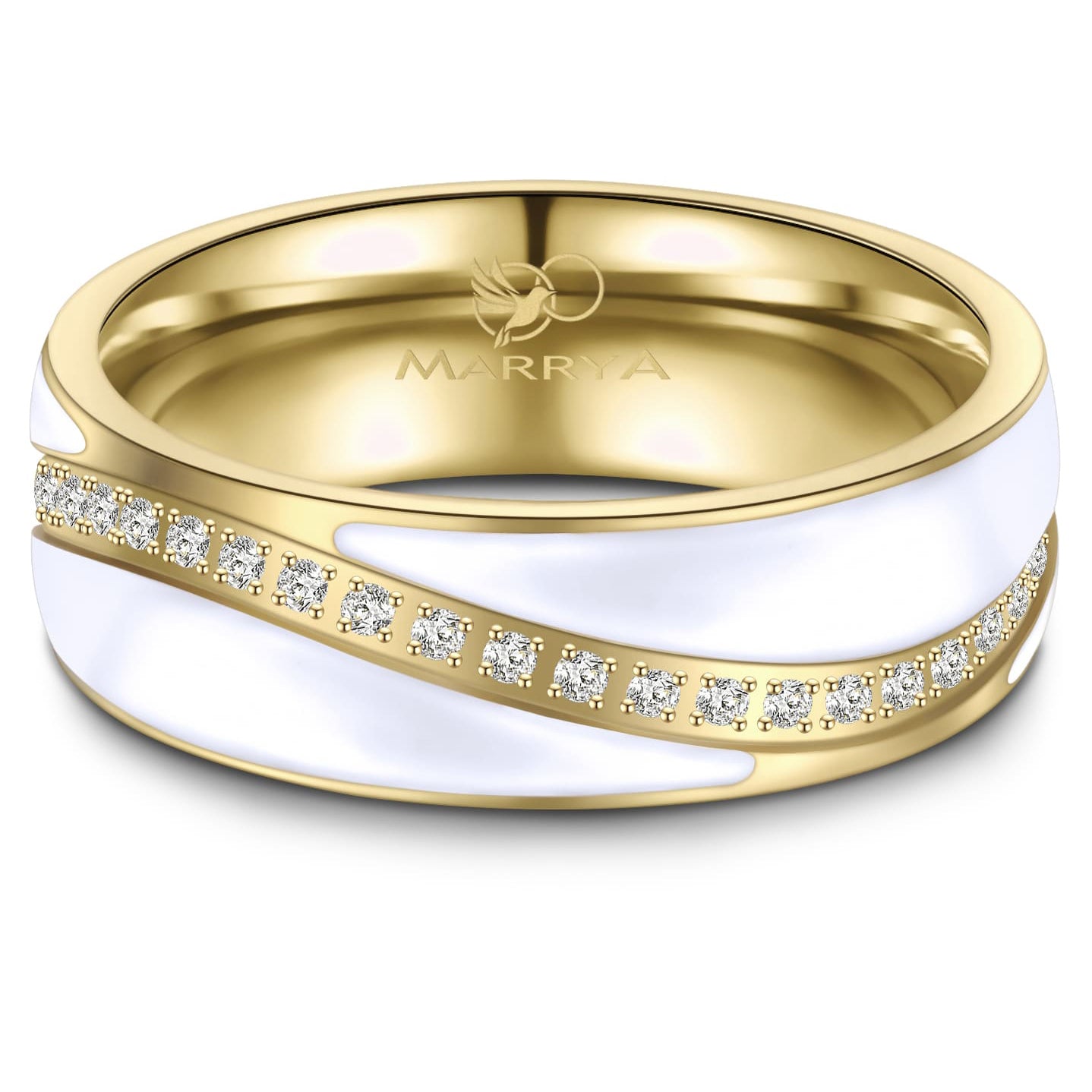 Partnerringe aus Edelstahl mit Gelbgold und weißer Emaille-Einlage
