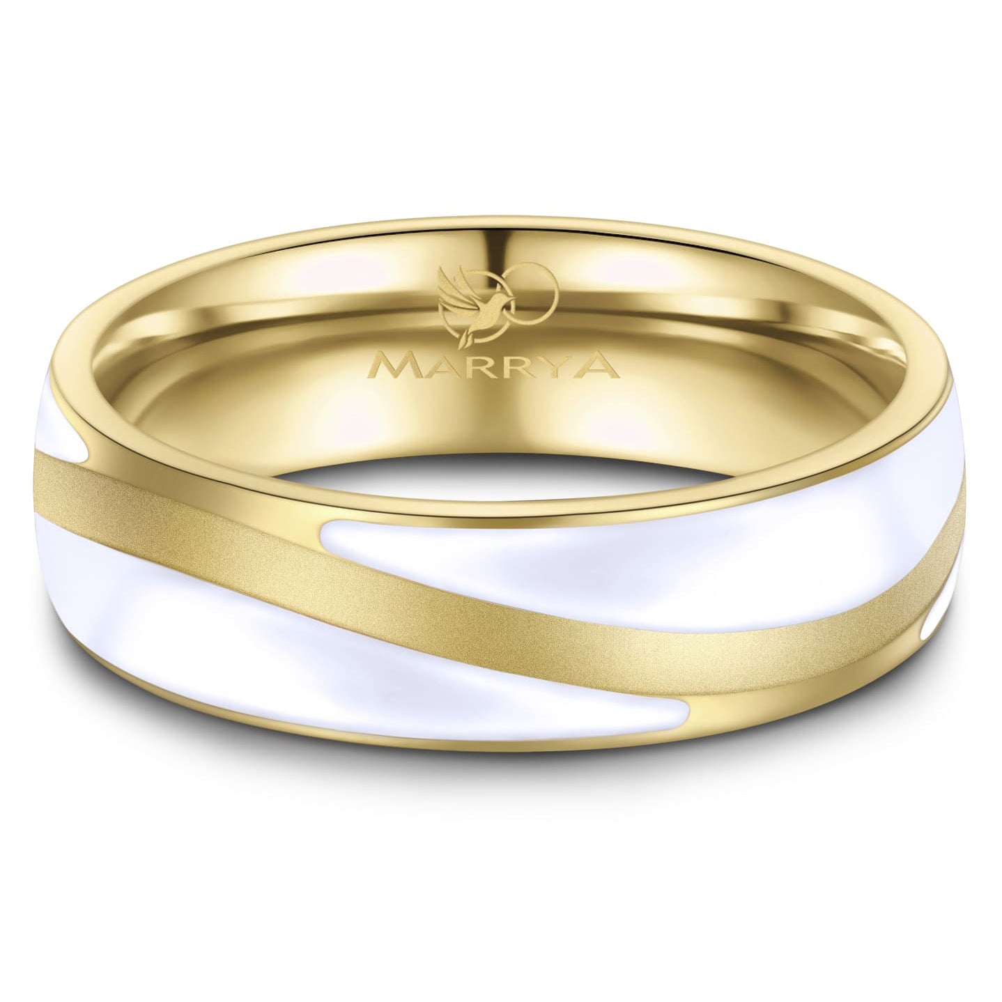 Partnerringe aus Edelstahl mit Gelbgold und weißer Emaille-Einlage