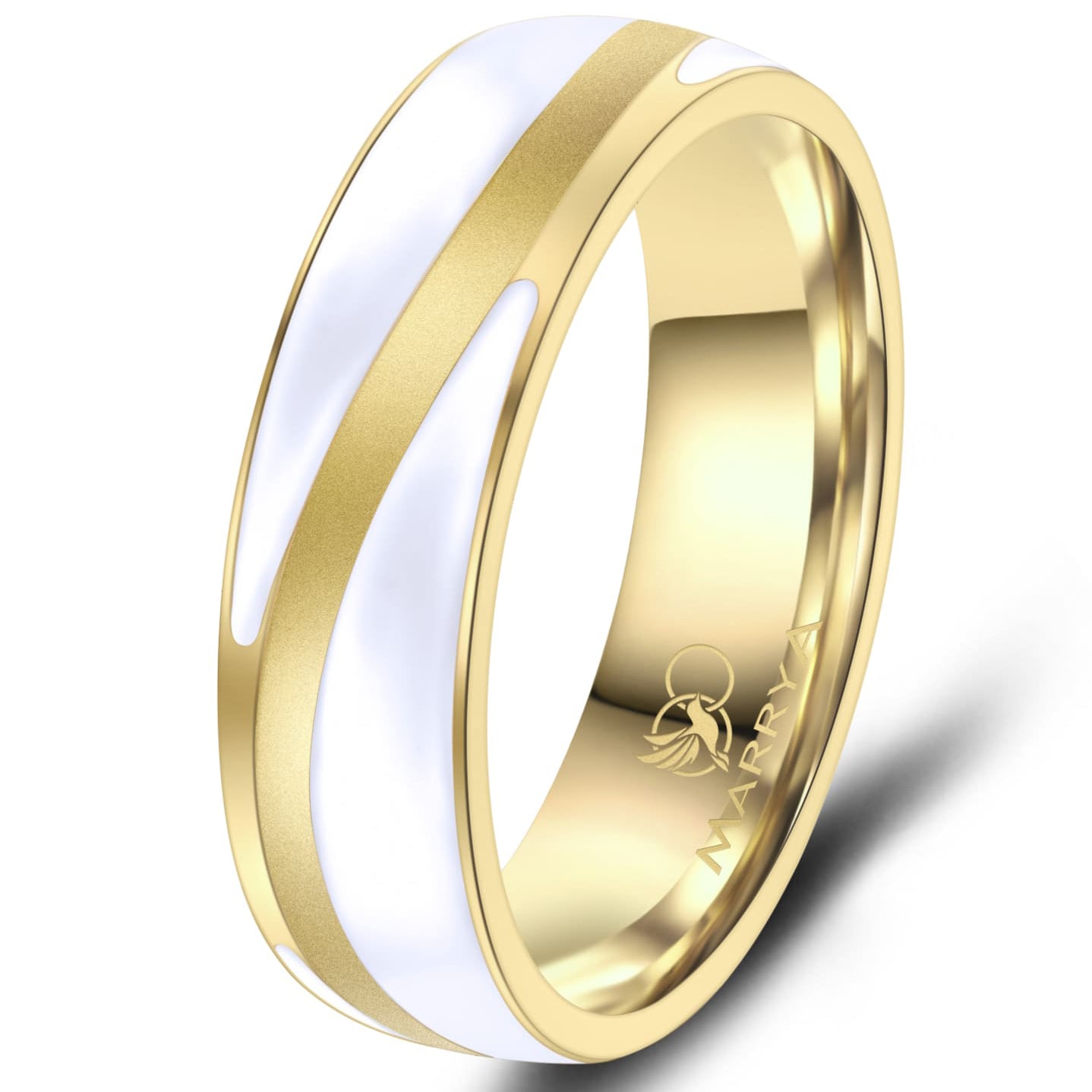 Partnerringe aus Edelstahl mit Gelbgold und weißer Emaille-Einlage