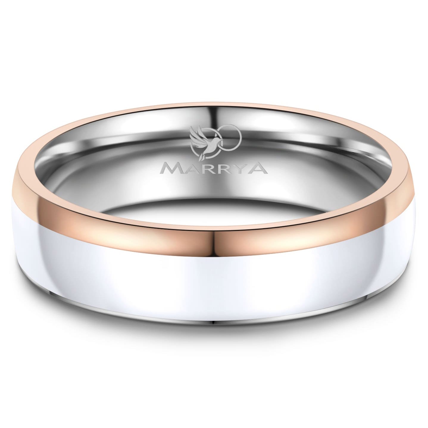 Partnerringe aus Edelstahl mit Roségold und weißer Emaille-Einlage