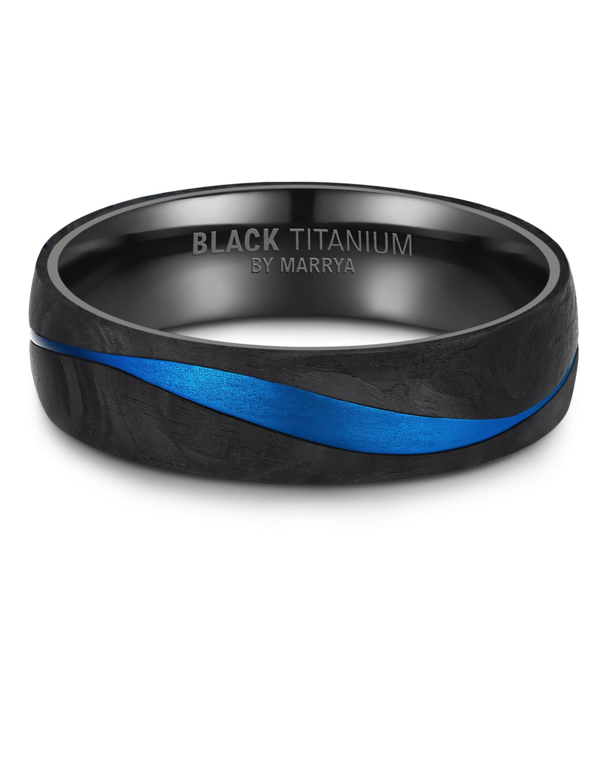 Partnerringe Black Titanium mit blauem Harzguss mit neun weißen Zirkonias