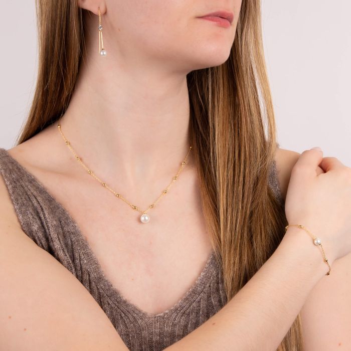 Diamonfire Halskette Gelbgold mit Muschelkernperle und Kugelsegmenten