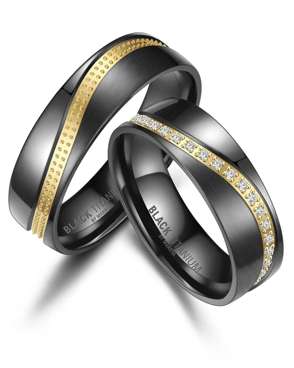 Partnerringe Black Titanium mit Gelbgold